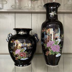 Vintage Japanese Peacock Vases Set